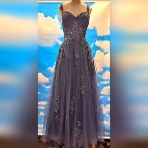 David’s bridal floral applique ballgown with illusion corset, prom/maxi dress